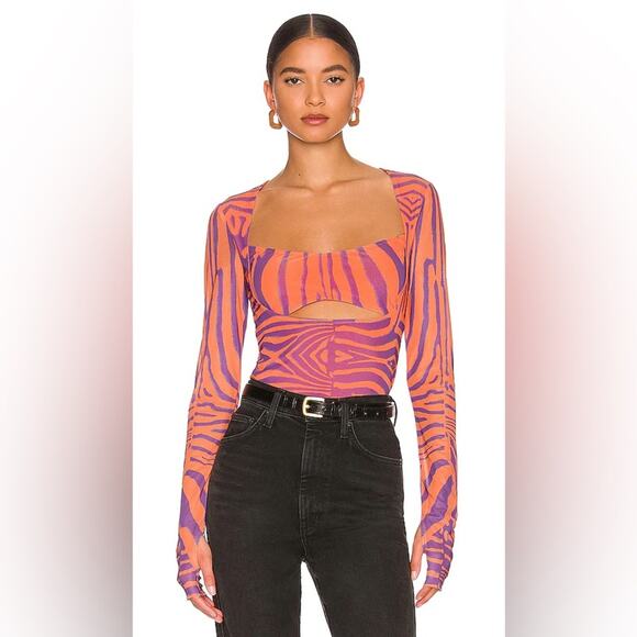 AFRM NWT Women's Orange and Purple Zebra Print Slinky Top with Cutout Size Small - Picture 1 of 7